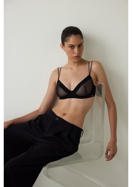 Siyah Essentials Balenli Tül Sütyen