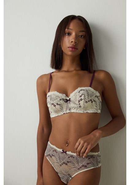 Bej Lotus Dantelli Balenli Dolgusuz Straplez Toparlayıcı Sütyen fiyatları