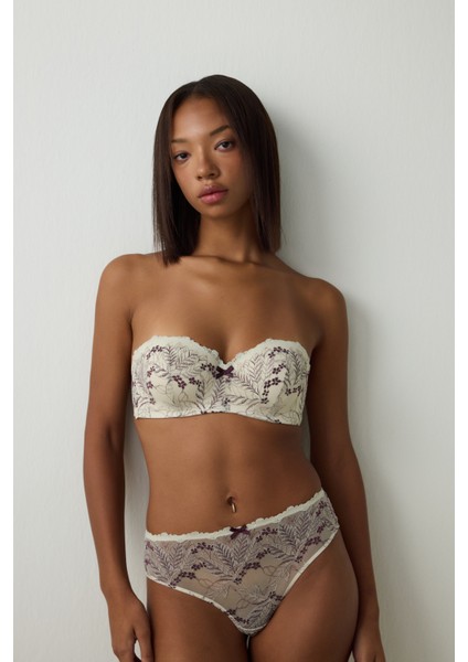 Bej Lotus Dantelli Balenli Dolgusuz Straplez Toparlayıcı Sütyen indirimleri