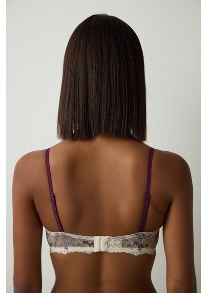 Bej Lotus Dantelli Balenli Dolgusuz Straplez Toparlayıcı Sütyen