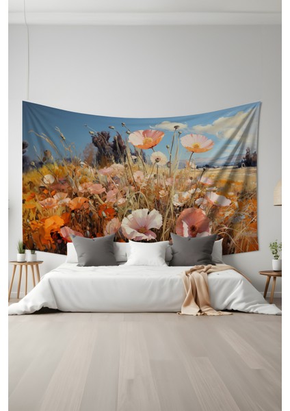 Çiçek Bahçesi Desenli Duvar Halısı Duvar Örtüsü Tapestry Süet Dokulu Kumaş