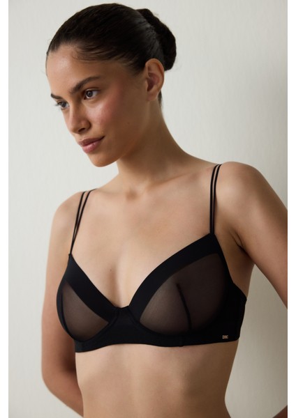 Siyah Essentials Balenli Tül Sütyen