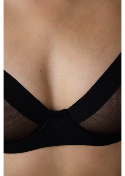 Siyah Essentials Balenli Tül Sütyen