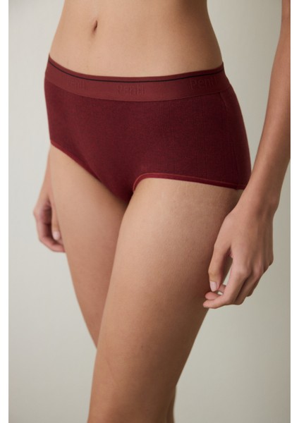 Bordo Melanj Pamuklu Yüksek Bel Slip Külot