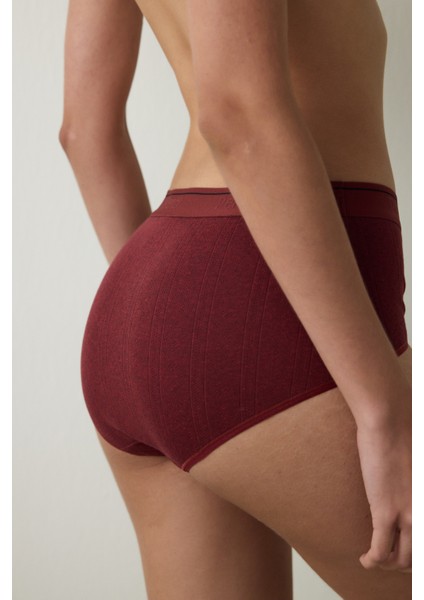 Bordo Melanj Pamuklu Yüksek Bel Slip Külot fiyatları