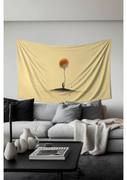 Yalnızlık Ağacı Desenli Duvar Halısı Duvar Örtüsü Tapestry Süet Dokulu Kumaş