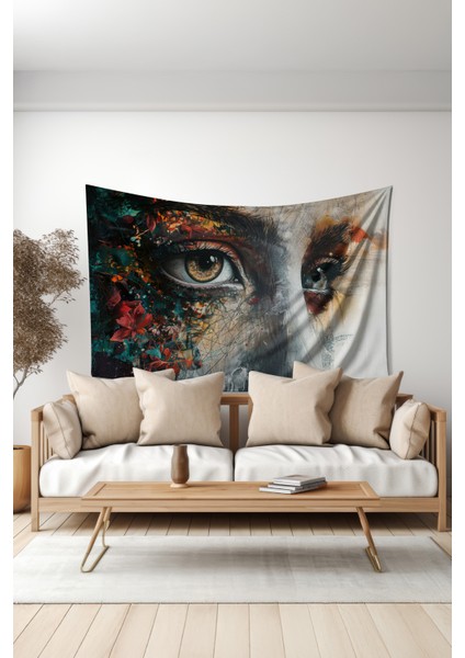 Renkli Silüet Desenli Duvar Halısı Duvar Örtüsü Tapestry Süet Dokulu Kumaş