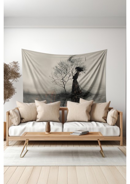 Rüzgar ve Kadın Desenli Duvar Halısı Duvar Örtüsü Tapestry Süet Dokulu Kumaş fiyatları