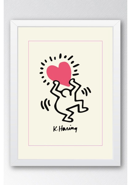 Keith Haring Radiant Heart Çerçeveli Tablo - Işıltılı Kalp - Eklektik Tarz Duvar Dekoru