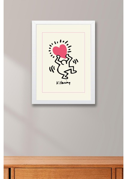 Keith Haring Radiant Heart Çerçeveli Tablo - Işıltılı Kalp - Eklektik Tarz Duvar Dekoru fiyatları