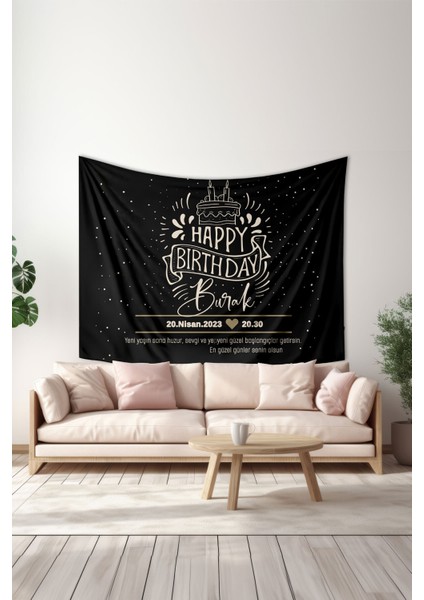 Kişiye Özel Doğum Günü Duvar Halısı, Happy Birthday Duvar Örtüsü, Doğum Günü Arka Fon
