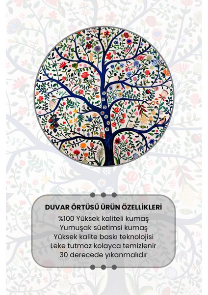Beyaz Çiçekli Ağaç Desenli Duvar Halısı Duvar Örtüsü Tapestry Süet Dokulu Kumaş modelleri