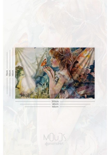 Peri ve Kelebek Desenli Duvar Halısı Duvar Örtüsü Tapestry Süet Dokulu Kumaş fiyatları