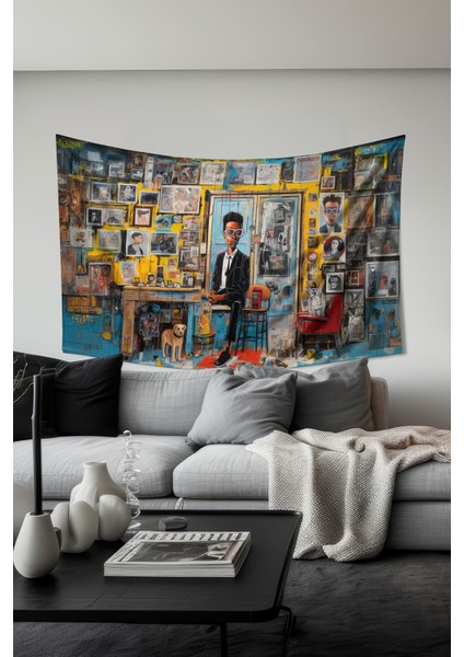 Sanatçı Atölyesi Desenli Duvar Halısı Duvar Örtüsü Tapestry Süet Dokulu Kumaş