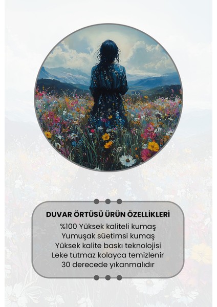 Çiçek Tarlasındaki Yalnızlık Desenli Duvar Halısı Duvar Örtüsü Tapestry Süet Dokulu Kumaş fırsatları