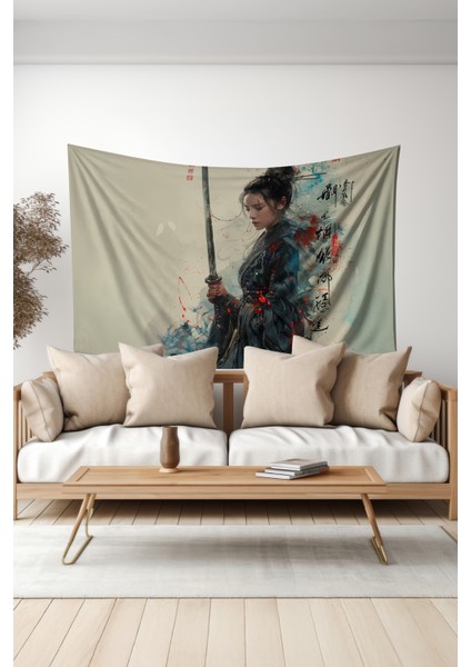 Samuray Kadın Desenli Duvar Halısı Duvar Örtüsü Tapestry Süet Dokulu Kumaş fiyatları