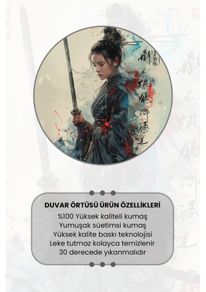 Samuray Kadın Desenli Duvar Halısı Duvar Örtüsü Tapestry Süet Dokulu Kumaş fırsatları