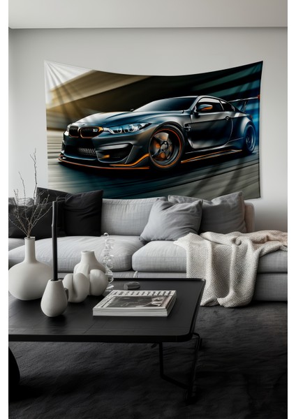 Hızlı ve Şık Araba Desenli Duvar Halısı Duvar Örtüsü Tapestry Süet Dokulu Kumaş