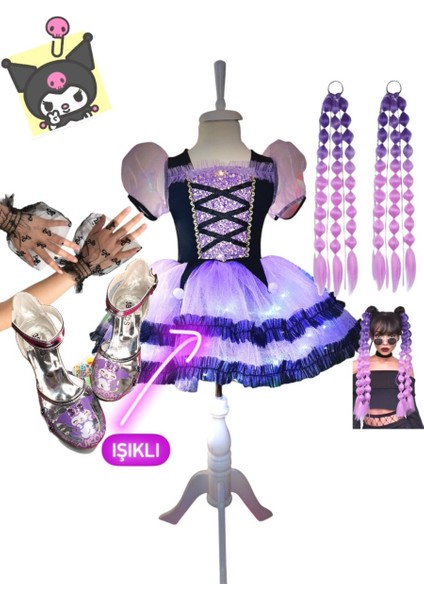Kuromi Elbise Işıklı Kuromi Topuklu Ayakkabı Seti(Ayakkabı Numarasını Mesaj Atınız 26-30 Arasıdır)
