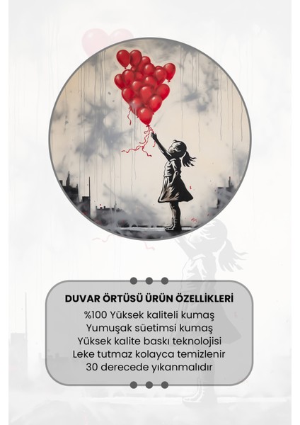 Kırmızı Balonlu Kız Desenli Duvar Halısı Duvar Örtüsü Tapestry Süet Dokulu Kumaş fırsatları