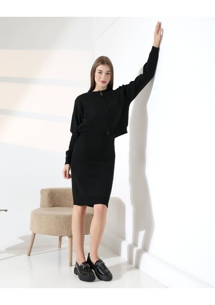 Doğal Aura Fermuarlı Hırka Elbise Takım modelleri