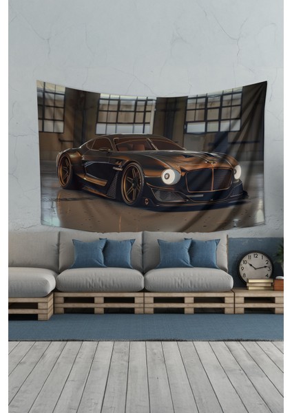 Klas Spor Araba Desenli Duvar Halısı Duvar Örtüsü Tapestry Süet Dokulu Kumaş
