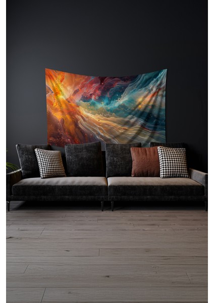 Kozmik Renkler Desenli Duvar Halısı Duvar Örtüsü Tapestry Süet Dokulu Kumaş