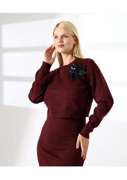 Tüy Detaylı Kazak-Elbise Triko Takım modelleri