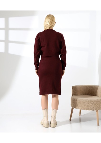 Tüy Detaylı Kazak-Elbise Triko Takım indirimleri