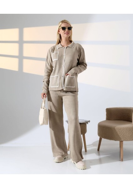 Biye Detaylı Cepli Hırka Triko Takım