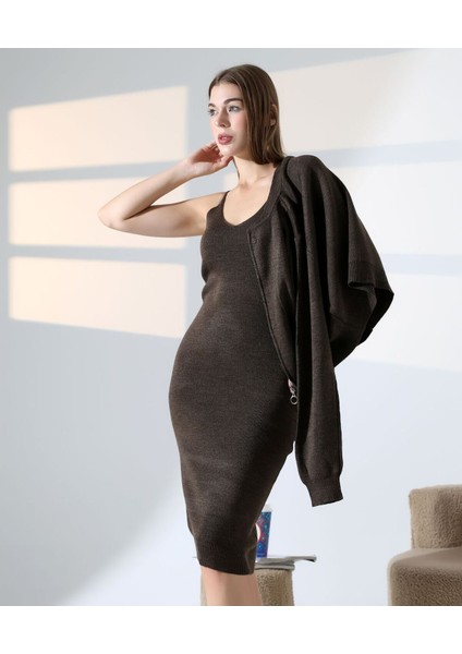 Doğal Aura Fermuarlı Hırka Elbise Takım fiyatları