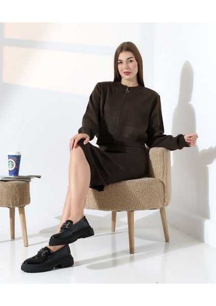 Doğal Aura Fermuarlı Hırka Elbise Takım modelleri