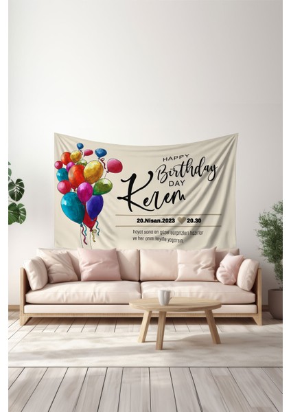 Kişiye Özel Doğum Günü Duvar Halısı, Happy Birthday Duvar Örtüsü, Doğum Günü Arka Fon