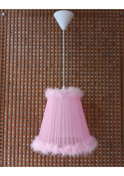 Pembe Organze Avize M-70 Yatak Odası Çocuk Odası Genç ve Bebek Odası Avize Aydınlatma Sarkıt