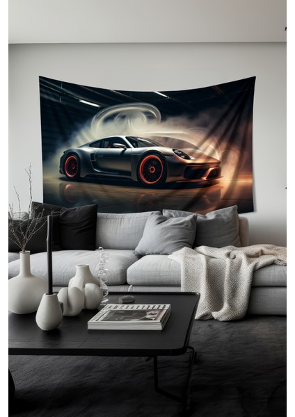 Hızlı ve Havalı Araba Desenli Duvar Halısı Duvar Örtüsü Tapestry Süet Dokulu Kumaş