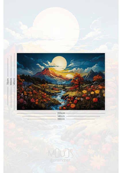 Pastel Dağ Manzarası Desenli Duvar Halısı Duvar Örtüsü Tapestry Süet Dokulu Kumaş modelleri