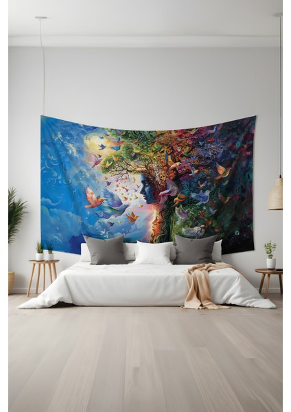 Doğanın Renkli Rüyası Desenli Duvar Halısı Duvar Örtüsü Tapestry Süet Dokulu Kumaş