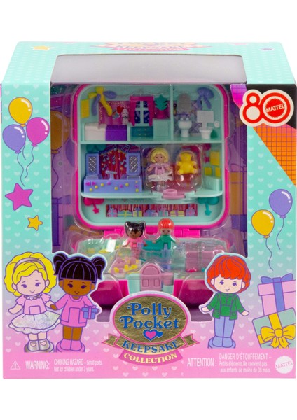 ™ 80. Yıl Dönümüne Özel Nostaljik Kompakt Oyun Seti, Mattel 80. Yıl Dönümüne Özel Nostaljik Kompakt Oyun Seti, Kutlama Temalı Bebek Evi, 1 Evcil Hayvan ve Mobilyalar JGK22