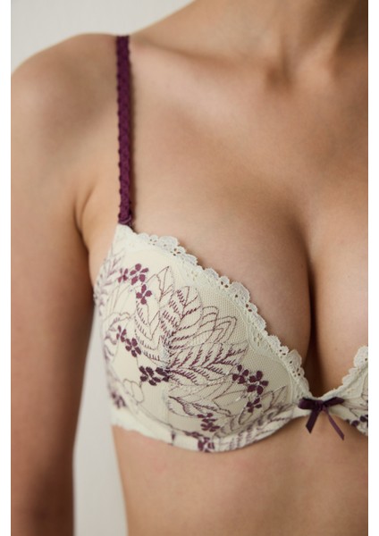 Bej Wow Çiçekli Dantelli Push Up Sütyen modelleri