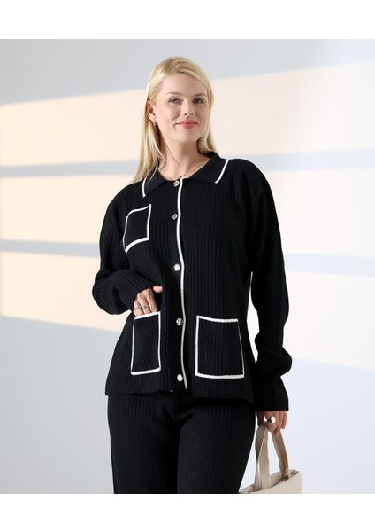 Biye Detaylı Cepli Hırka Triko Takım modelleri