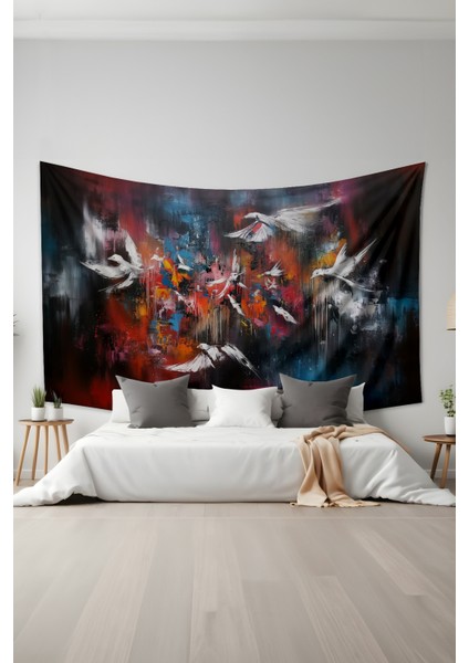 Kuşların Dansı Desenli Duvar Halısı Duvar Örtüsü Tapestry Süet Dokulu Kumaş fiyatları