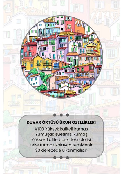 Renkli Evler Desenli Duvar Halısı Duvar Örtüsü Tapestry Süet Dokulu Kumaş modelleri