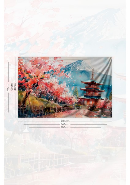 Sakura ve Pagoda Desenli Duvar Halısı Duvar Örtüsü Tapestry Süet Dokulu Kumaş fiyatları
