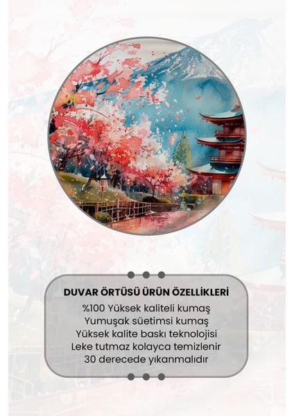 Sakura ve Pagoda Desenli Duvar Halısı Duvar Örtüsü Tapestry Süet Dokulu Kumaş modelleri