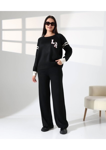 Baskılı Bisiklet Yaka Triko Takım