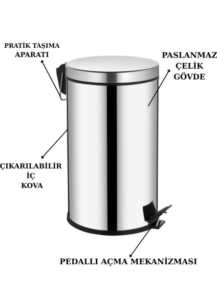 2'li Banyo Seti Paslanmaz Pedallı Metal 16 Lt Çöp Kovası Wc Klozet Tuvalet Fırça Seti Banyo Çöp Kova fırsatları