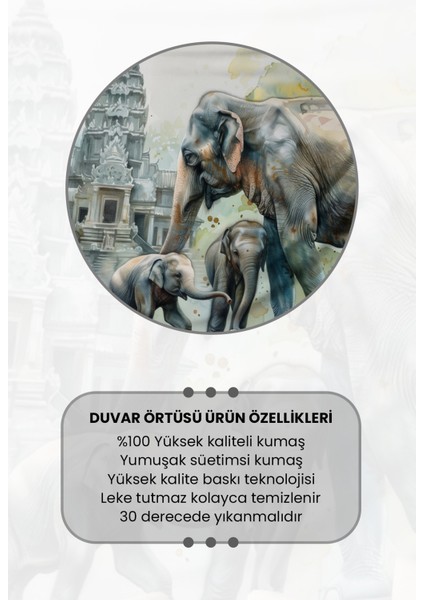 Fil Ailesi ve Tapınak Desenli Duvar Halısı Duvar Örtüsü Tapestry Süet Dokulu Kumaş modelleri