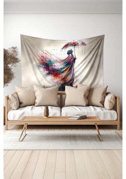 Renkli Yağmur Desenli Duvar Halısı Duvar Örtüsü Tapestry Süet Dokulu Kumaş
