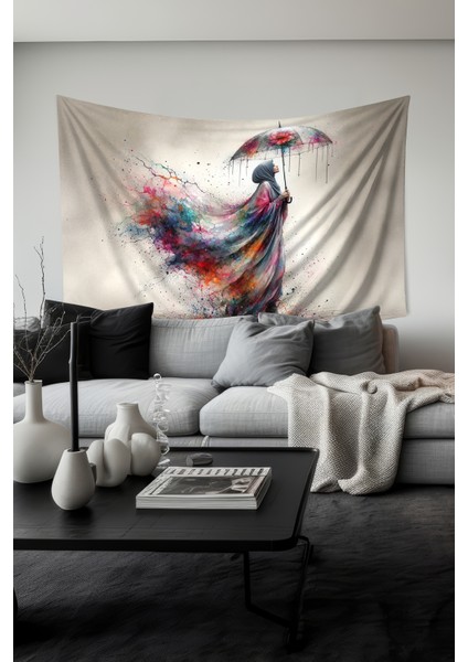 Renkli Yağmur Desenli Duvar Halısı Duvar Örtüsü Tapestry Süet Dokulu Kumaş fiyatları