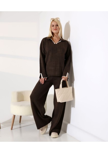 Kol ve Yaka Detay Fitilli Triko Takım modelleri